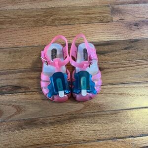 Mini Melissa Pink and Blue toddler jelly sandals with popsicle and Velcro strap